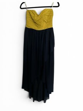 Kaii Two-Tone Strapless High-Low Dress in Mustard and Navy